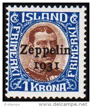 1931. Air Mail. Zeppelin. 1 Kr. Brown/blue King Christian X. Only 60.000 Issued. (Michel: 148) - JF191430 - Luftpost