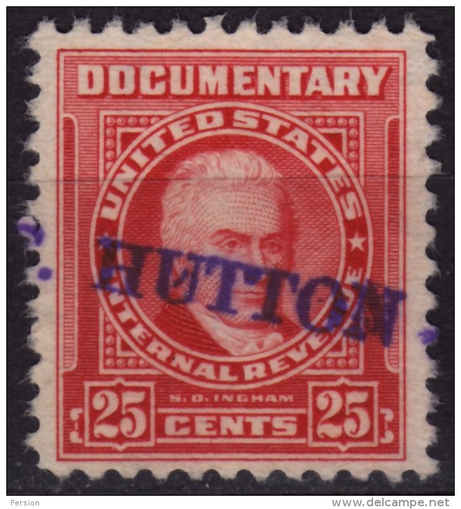 USA - U.S. Internal Revenue, Documentary -  Revenue Tax Stamp - USED - S D Ingham - Hutton - Fiscal