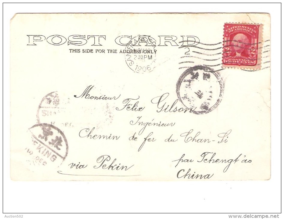 US Stamp Washington On PC Union Square&St.Francis Hotel C.San Francisco 1906 To China Belgian Engineer PR2597 - Lettres & Documents