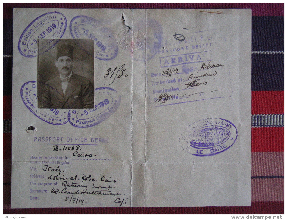 1919 British Passport For Cheik To Cairo Egypt Issued Consulate Bern Switzerland Schweiz Reisepass Passeport Passaporte - Historical Documents