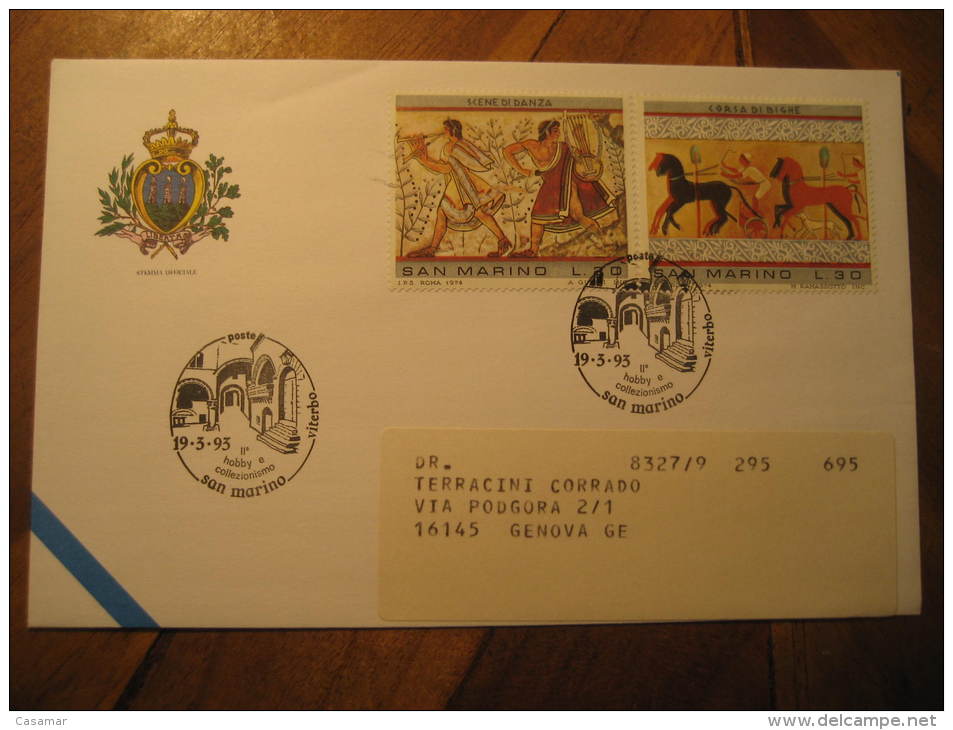 San Marino 1993 Hobby Hobbies Archaeology Archeology Painting England World Championships Football Cancel Cover Italy - Lettres & Documents