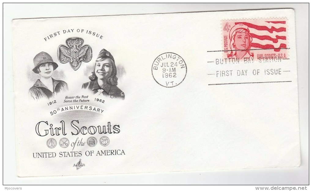 1962 Burlington USA FDC  Stamps GIRL SCOUTS Artcraft Cover Scouting - Covers & Documents
