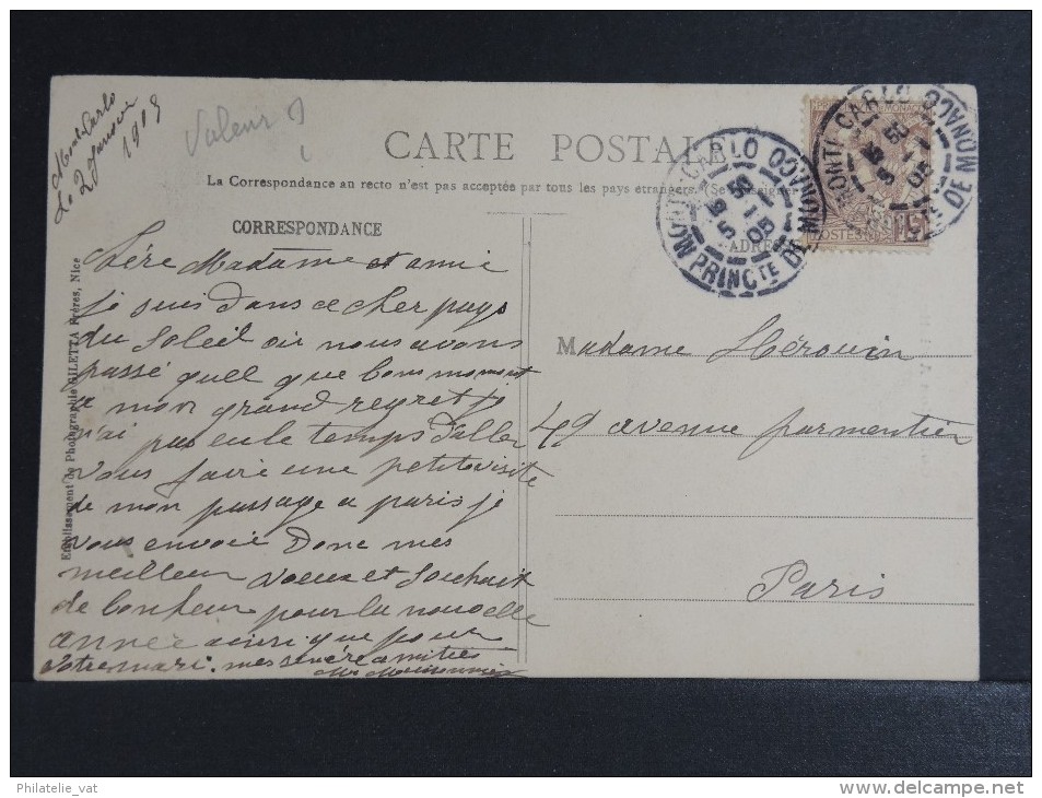 MONACO - Carte Pour Paris - Janv 1905 - A Voir - P15147 - Brieven En Documenten