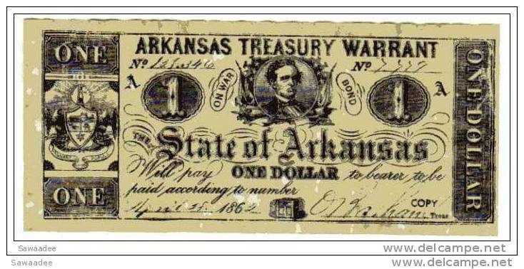 BILLET U.S.A. - REPRODUCTION - IDEM P.S.231 - 1 DOLLAR - 1862 - ARKANSAS - GUERRE DE SECESSION - UNIFACE - Autres & Non Classés