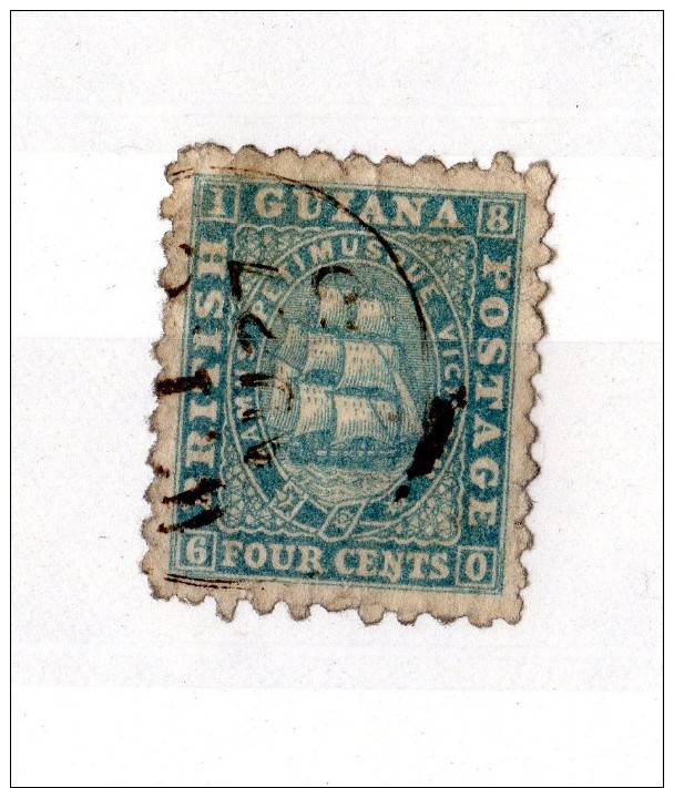 British Guiana 4c Blue Ship Fine Used 1866 SG91 X1230 - Guyana Britannica (...-1966)