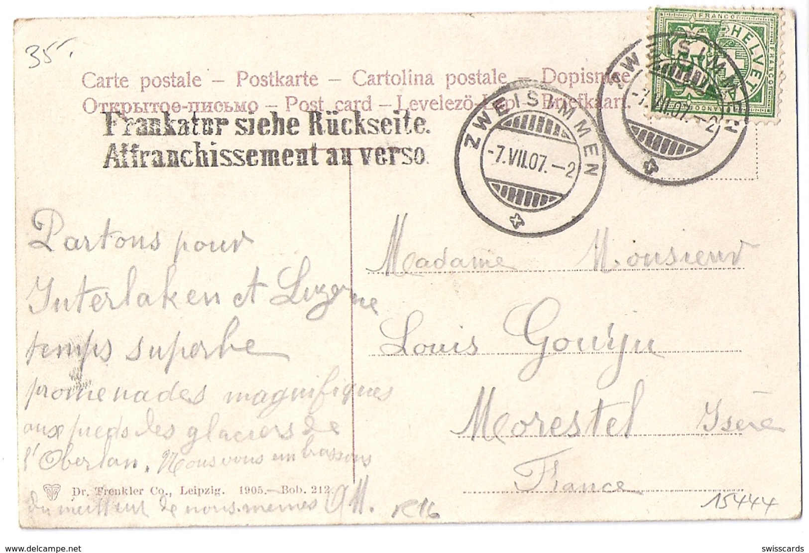 ZWEISIMMEN: Bahnhofstrasse, Hotel De La Gare, Kutschen 1907 - Zweisimmen