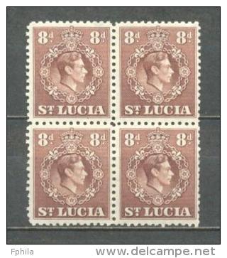 1938 ST. LUCIA 8 P. KING GEORGE VI. MICHEL: 109 BLOCK OF 4 MNH ** - Ste Lucie (...-1978)