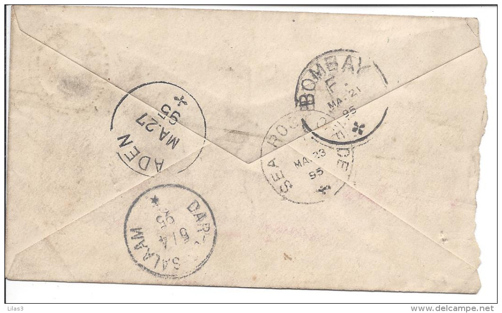 Inde Entier Postal 1895 Victoria 2 ANNAS AND 6 PIES Pour L'Afrique Cachet Bombay Salaam Aden Seao Post Office TTB - Autres & Non Classés