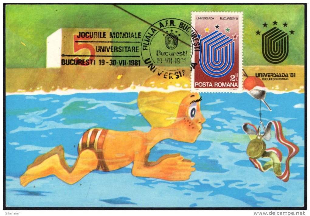 ROMANIA BUCHAREST 1981 - UNIVERSIADI '81 - SWIMMING - MAXIMUM CARD - Schwimmen