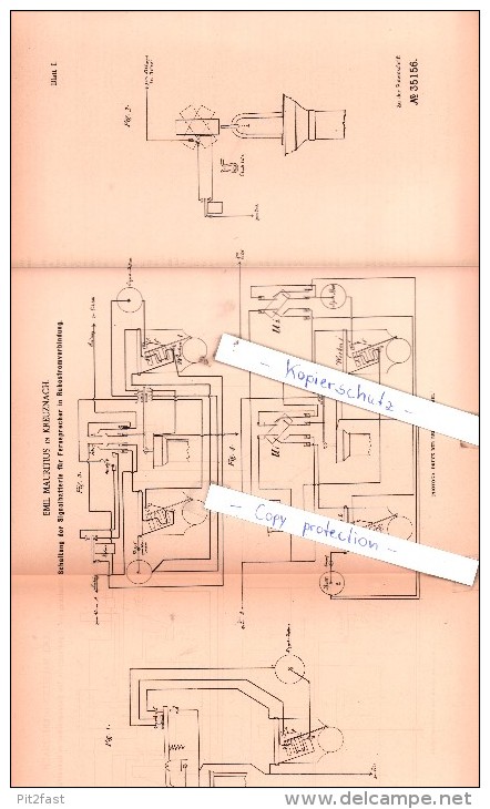 Original Patent  - Emil Mauritius In Kreuznach , 1885 , Elektrische Apparate !!! - Sonstige & Ohne Zuordnung