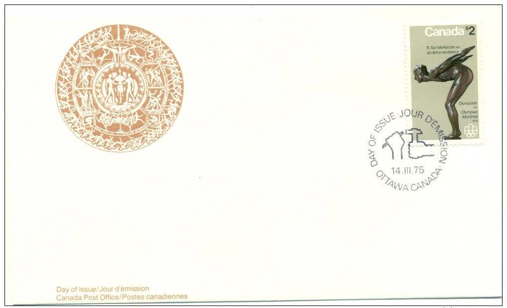1975 Canada Olympic Sculptures 'The Plunger' $2 First Day Cover - 1971-1980