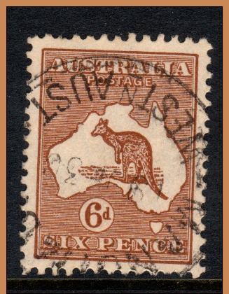 Australia 1929    "6d.Brown ´Roo -  Sm.Multi WMK"    FU  (0) - Used Stamps