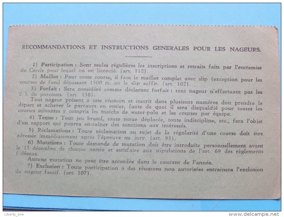 Licence De CONCURRENT N° 8965 - Anno 1941 Verviers Féd. Royale Belge De Natation Et De Sauvetage ( Zie Foto´s ) ! - Zwemmen