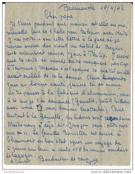 HERAULT - 1942 - CARTE LETTRE ENTIER MERCURE De BEDARIEUX POUR TOURNUS - PETAIN - Cartes-lettres