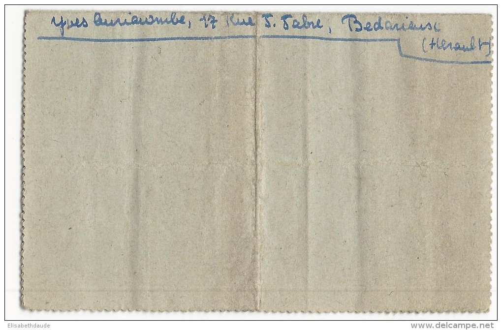 HERAULT - 1942 - CARTE LETTRE ENTIER MERCURE De BEDARIEUX POUR TOURNUS - PETAIN - Tarjetas Cartas