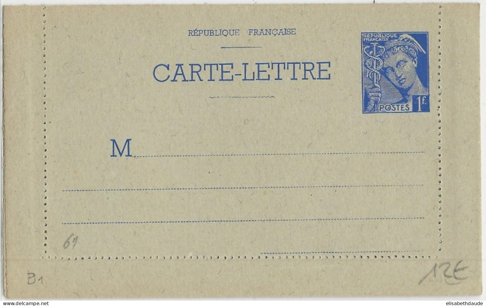 1940 - CARTE LETTRE ENTIER MERCURE NEUVE - Kartenbriefe
