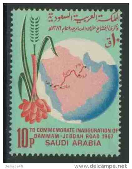 Saudi Arabia 1968 Mi 398 ** Route Map And Dates – Inauguration Of Damman-Jeddah Highway / Autobahn Damman-Djidda (1967) - Saoedi-Arabië