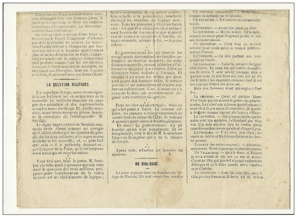 L´Ardennais Journal Organe Des Arrondissements De Neufchateau Et De Bastogne Dimanche 19 Octobre 1873 - Neufchâteau