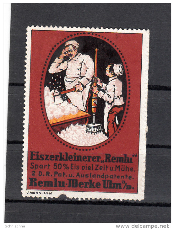 Vignette, Firma, Werbemarke Ulm, Remlu Werke, Eiszerkleinerer, Ca. 1910 - Werbung