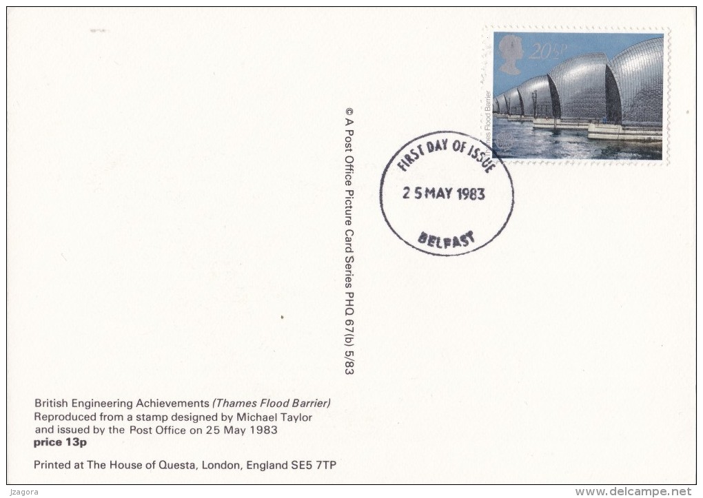 EUROPA CEPT SECURUITY  ENVIRONMENT TECHNOLOGY RIVER THAMES FLOOD BARRIER  ENGLAND UK GB 1983 -  PHQ First Day PC - 1983