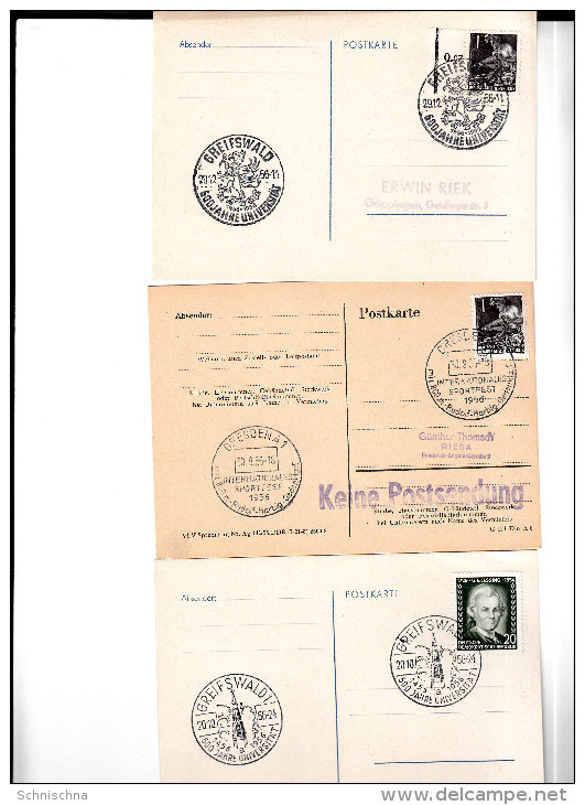 DDR Postkarten Konvolut, Mit Verschiedenen Sonderstempel Greifswald, Rar, 1956 - Autres & Non Classés