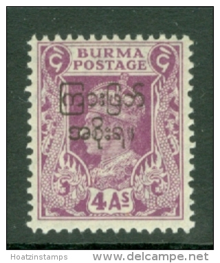 Burma: 1947   Interim Burmese Govt OVPT - KGVI   SG77    4a   MH - Burma (...-1947)