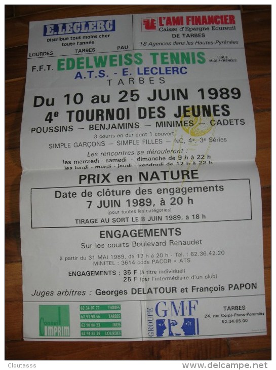 TOURNOI DES JEUNES) 1989 TARBES -DATES RENCONTRES ENGAGEMENTS AFFICHE 60X40 - Other & Unclassified