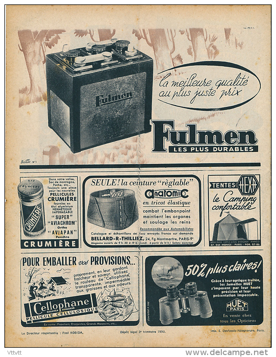 Ancienne Publicite (1950) : Batterie FULMEN, Jumelle HUET, Ceinture ANATOMIC... - Advertising