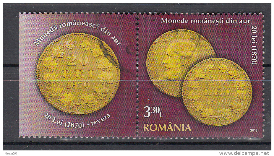 Roemenie 2013 Mi Nr 6732  Gouden Munt 20 Lei, Karl I. (1870)  Met Tab De Achterzijde Van De Munt - Used Stamps