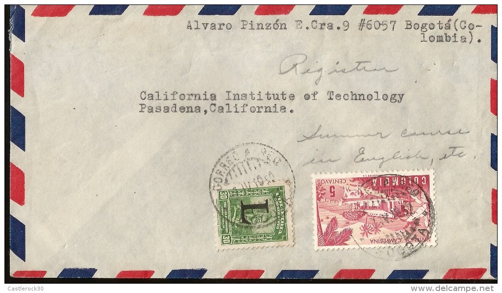 E)1950 COLOMBIA, RURAL HOUSING, AIR MAIL, CIRCULATED COVER FROM BOGOTA TO CALIFORNIA-USA, XF - Colombie