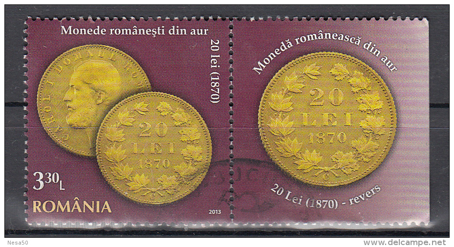 Roemenie 2013 Mi Nr 6732  Gouden Munt 20 Lei, Karl I. (1870)  Met Tab De Achterzijde Van De Munt - Used Stamps