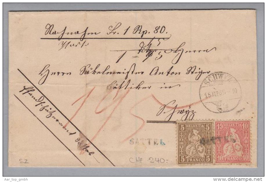 Heimat SZ Sattel 1869-03-18 Lang-O Blauschwarz NN-Brief - Storia Postale