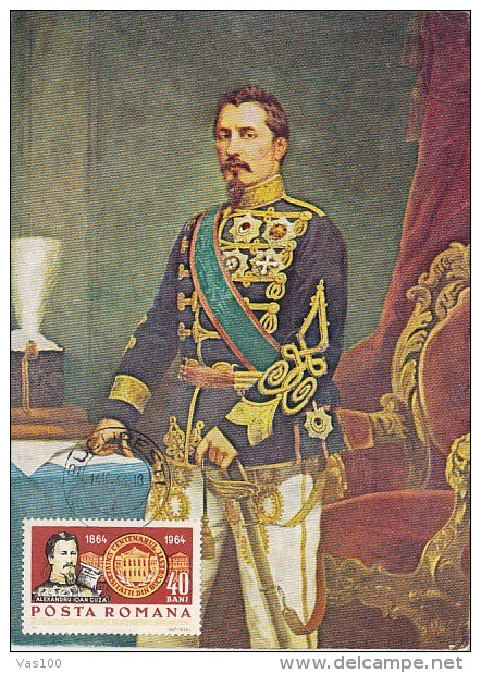 PRINCE ALEXANDRU IOAN CUZA, CM, MAXICARD, CARTES MAXIMUM, 1964, ROMANIA - Cartes-maximum (CM)