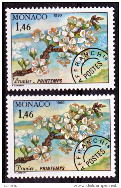 Monaco Préo 106 Variété Fond Jaune Et Fond Blanc Prunier Neuf ** TB  MNH Sin Charnela - Variétés