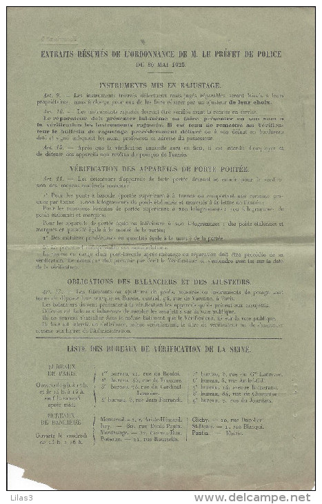 SERVICE DES POIDS ET MESURES 1927 Formulaire N°5 Bulletin De Rajustage BUREAU D´IVRY SUR SEINE - Supplies And Equipment