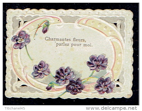 Chromo Jolie Petite Carte "Charmantes Fleurs, Parlez Pour Moi", Gaufrée, Fleurs, Pourtour Dentelé - Fleurs