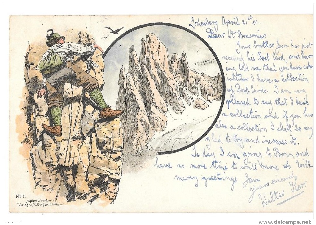 D12815  - Alpiniste * Dessin De Ernst PLATZ - N° 1*   *de Godesberg à Anvers-* 1902* - Alpinisme