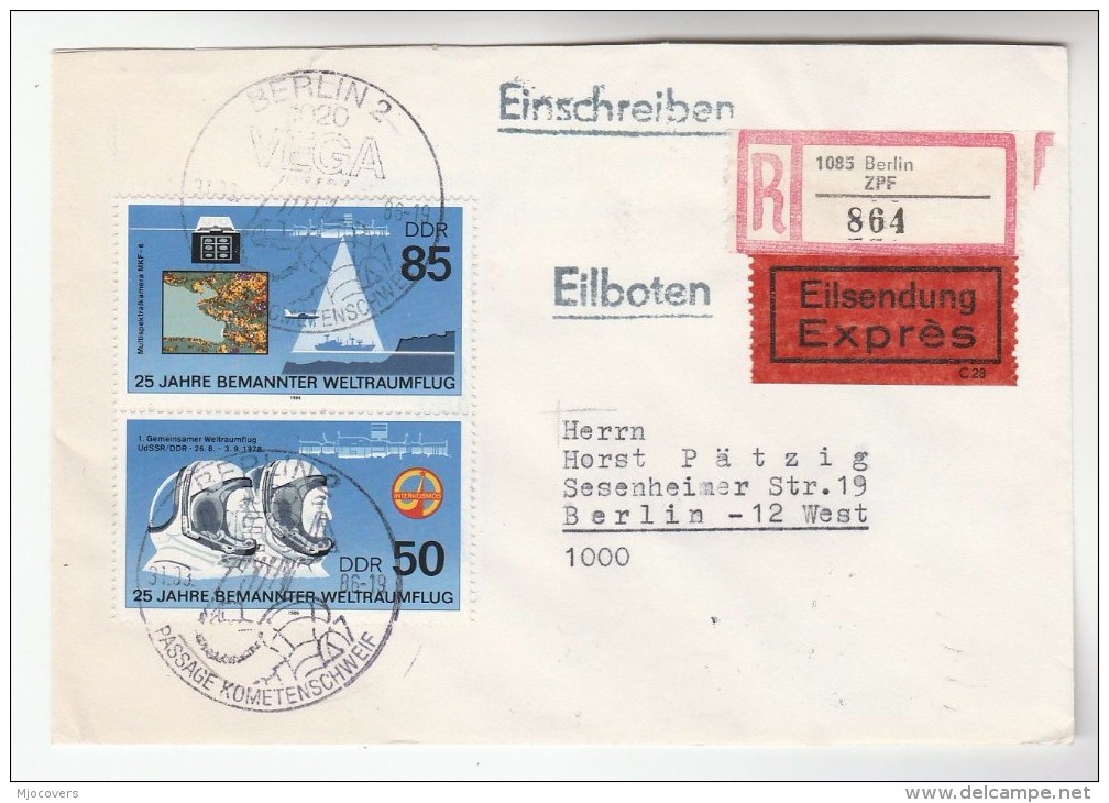 1986 EXPRESS EAST GERMANY Registered  COVER VEGA SPACE Stamps SPECIAL COMET EVENT Pmk Astronomy Ddr - Europa