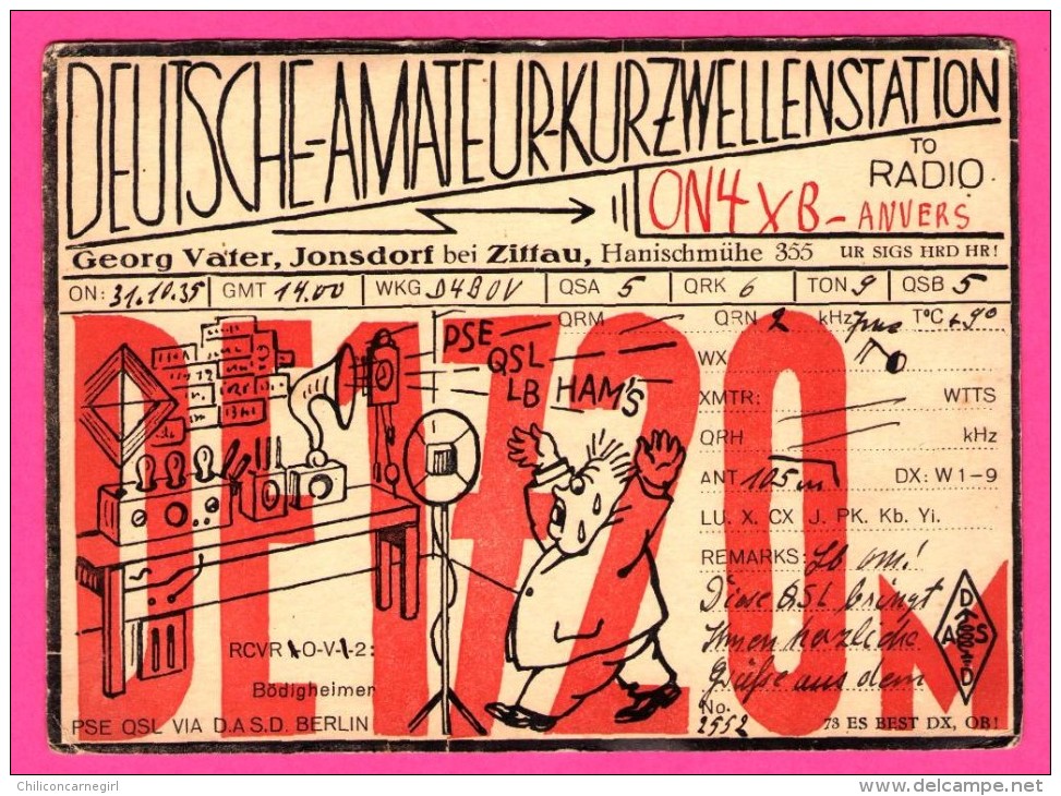 QSL - Radio - Georg Vater Jonsdorf Bei Zittau - Berlin - Réseau Belge - 1935 - DASD - Phonographe - Amateurfunk