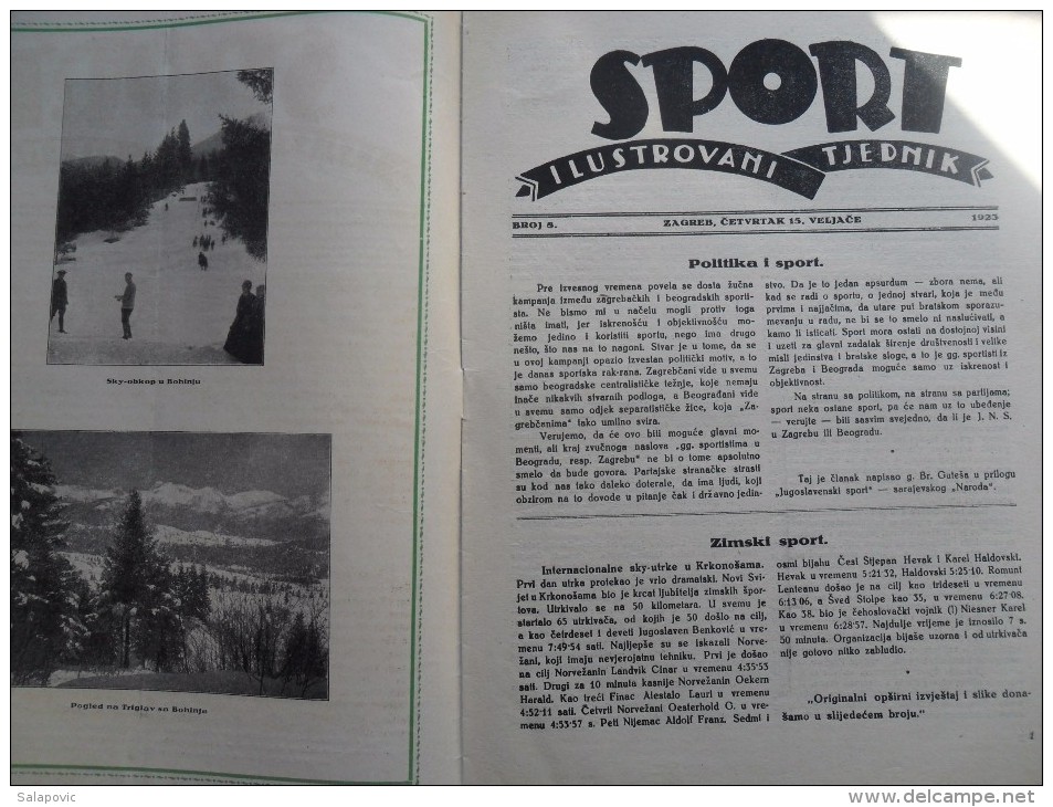 SPORT ILUSTROVANI TJEDNIK 1923 ZAGREB, BOHINJ, FOOTBALL, SKI, MOUNTAINEERING ATLETICS,  SPORTS NEWS FROM THE KINGDOM SHS - Books