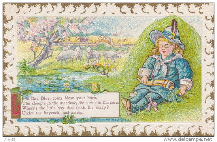 Nursery Rhyme ´Little Boy Blue Come Blow Your Horn´ Boy Sheep, Pocatello & Boise RPO, C1910s Vintage Postcard - Fairy Tales, Popular Stories & Legends