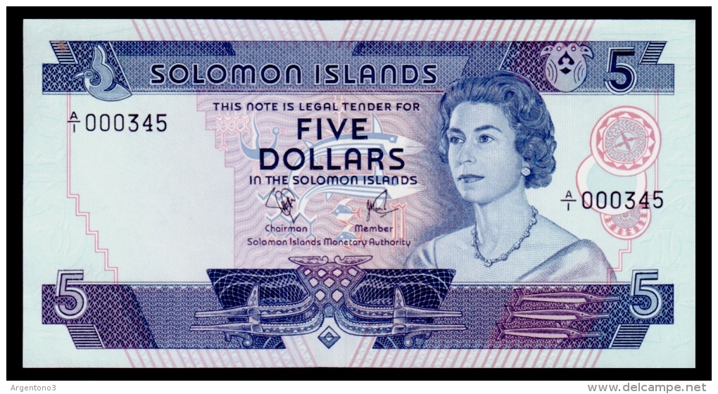 Solomon Islands 5 Dollars 1977 A/1 Low Number UNC - Solomon Islands