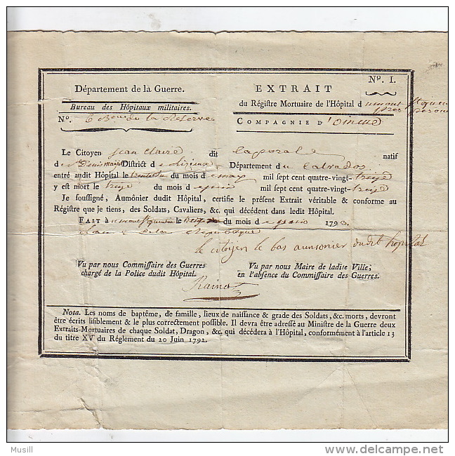 Registre Mortuaire De L'hôpital Du Mont Saint-Quentin. Jean Claire, Né à St-Denis Mailloc, Calvados. - Documents