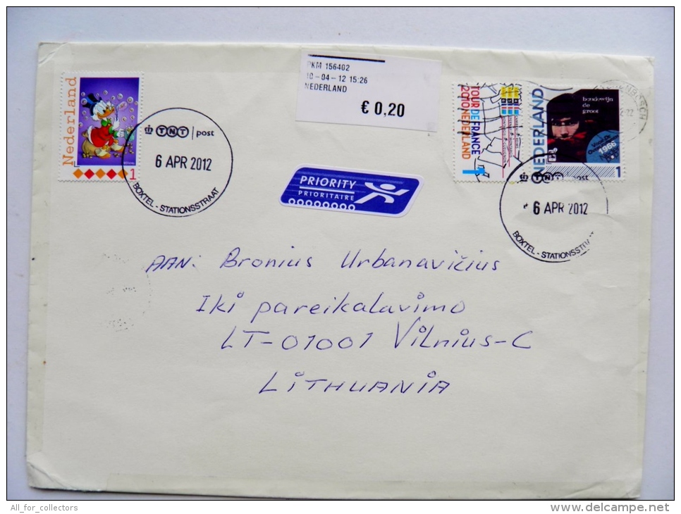 Cover Sent From Netherlands Cartoon Disney Duck Atm Stamp Label Tour De France - Briefe U. Dokumente