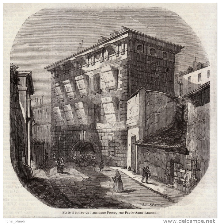 1850 - Gravure Sur Bois - Paris (4ème) - Prison De La Petite Force Rue Pavé - FRANCO DE PORT - Non Classés