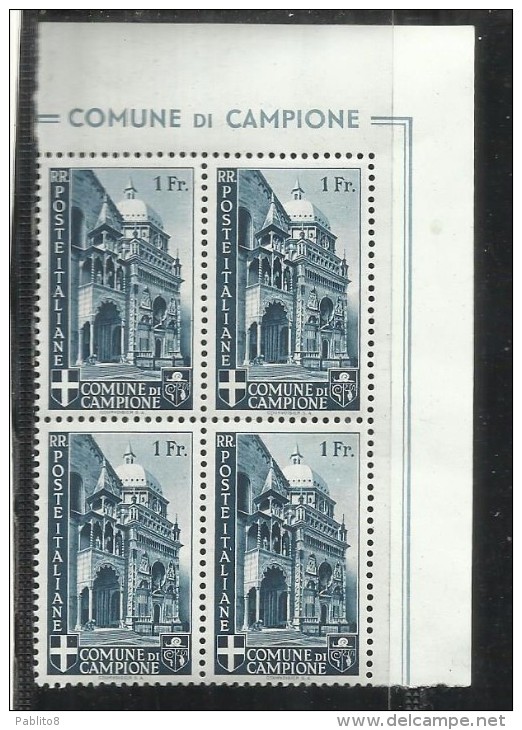 EMISSIONI LOCALI AUTONOME CAMPIONE 1944 PAESAGGI E VEDUTE LANDESCAPES & VIEWS FR 1 F QUARTINA BLOCK MNH - Emissions Locales/autonomes