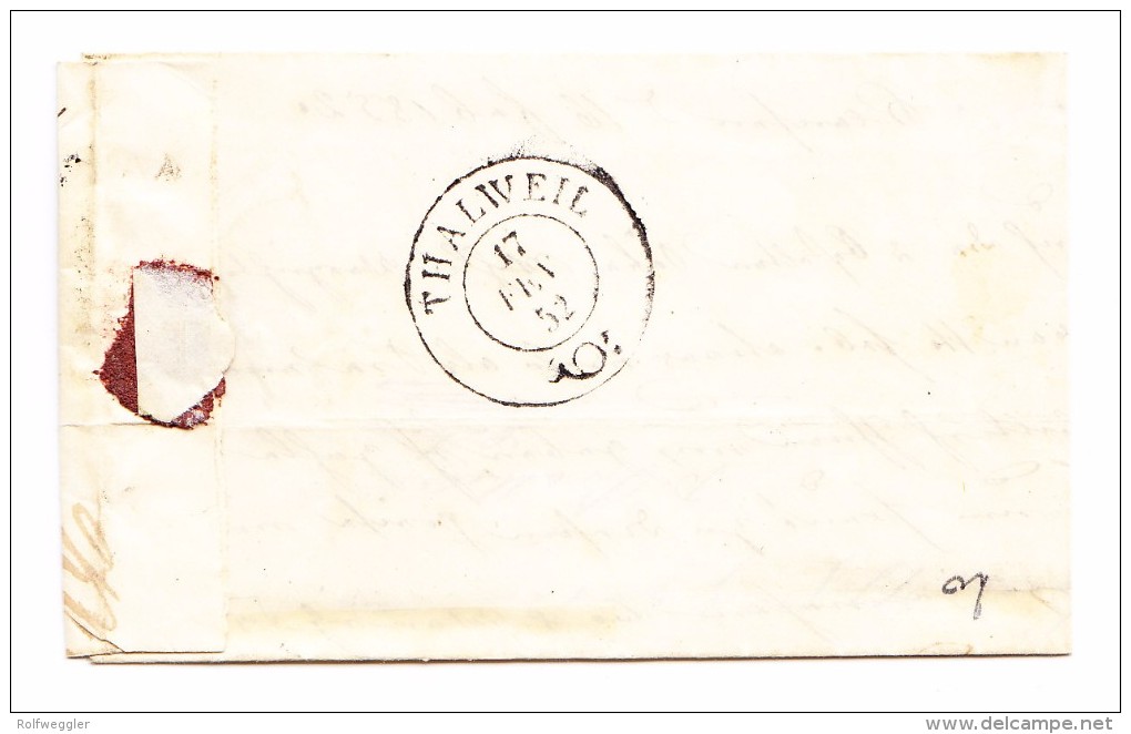 Heimat ZH HORGEN 17.2.1852 2-Kreis-Stempel 5Rp. Rayon I Auf Brief Nach Thalwil - 1843-1852 Kantonalmarken Und Bundesmarken
