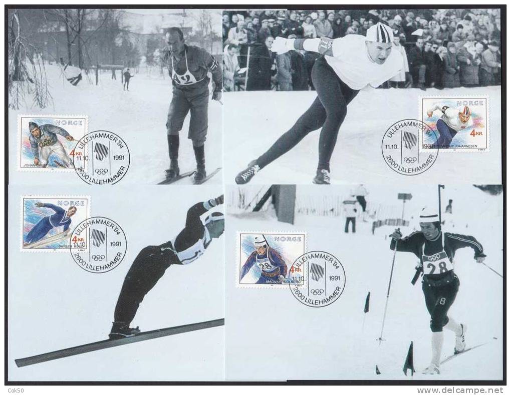 NORWAY Maximum Cards No 1-4/1991 «Norwegian Olympic Winners» NK 1123-26 - Cartes-maximum (CM)