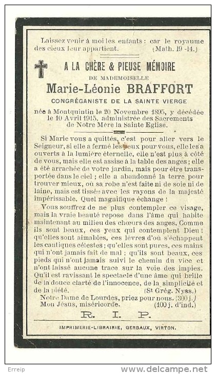 Marie Léonie Braffort  Montquintin 1895 -1915 - Rouvroy