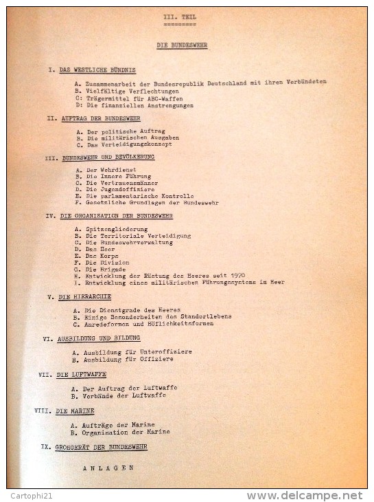 RARE Manuel REPUBLIQUE FEDERALE D´ ALLEMAGNE ET LA BUNDESWEHR Ministère des Armées Septembre 1973 INSTRUCTION ARMEE